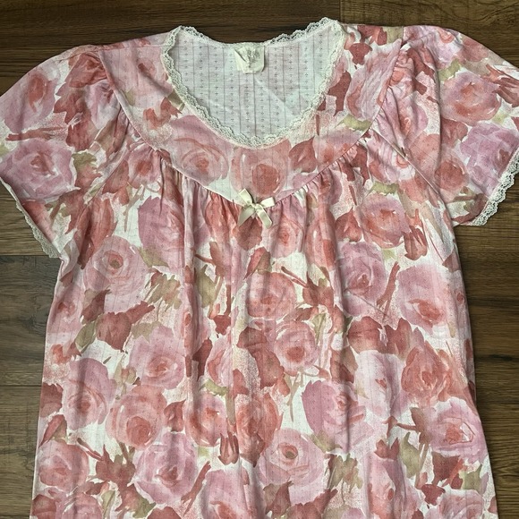 Vintage Y2K Womens Short Sleeve Nightgown Dress Floral Lace Cottagecore Coquette - Picture 2 of 6